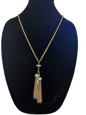Banana Republic Gold-Tone Tassel Necklace With Rhinestone Accents & Twisted Rope